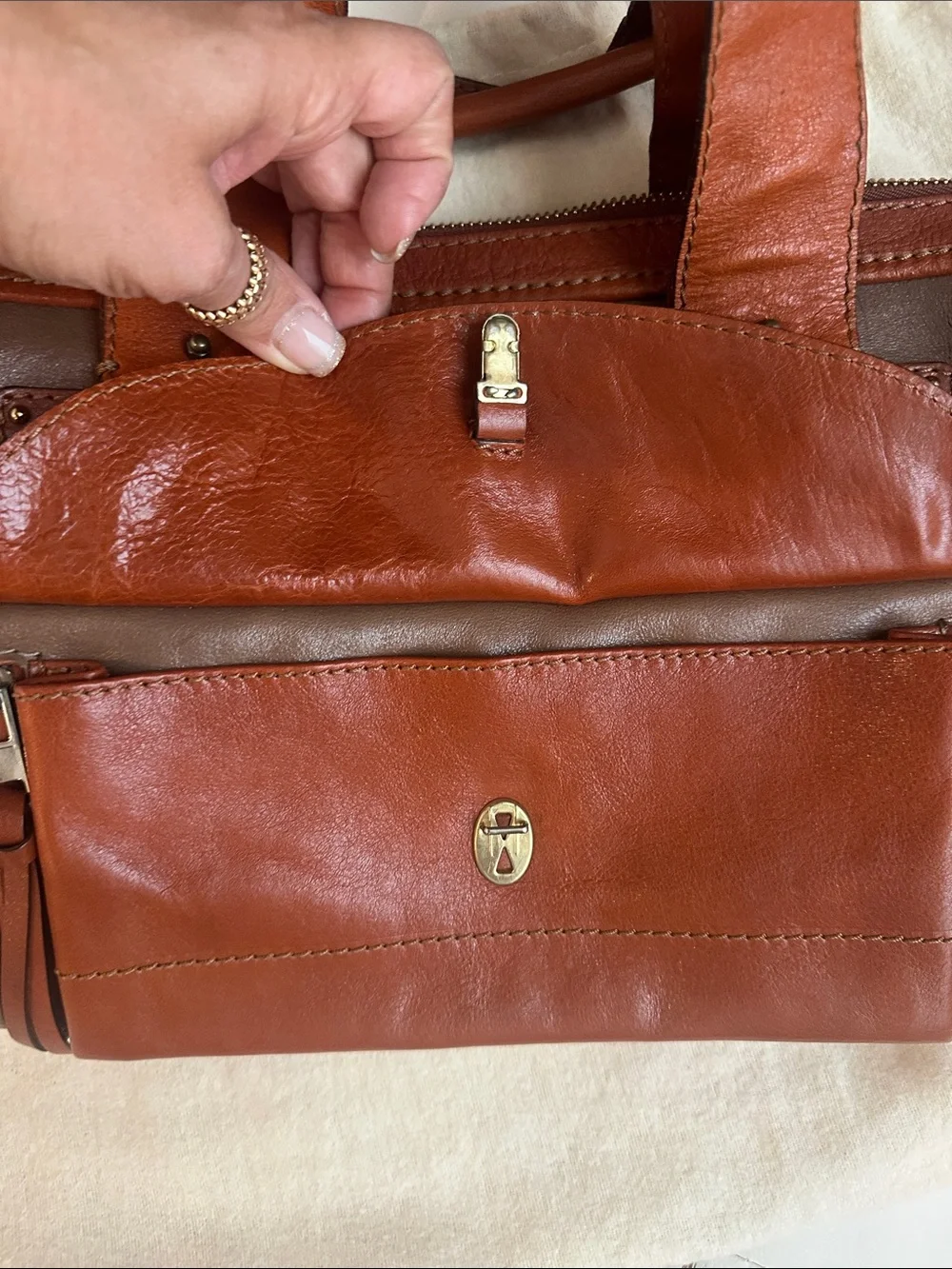 Chloé Two-Tone Leather Satchel in Rust and Taupe